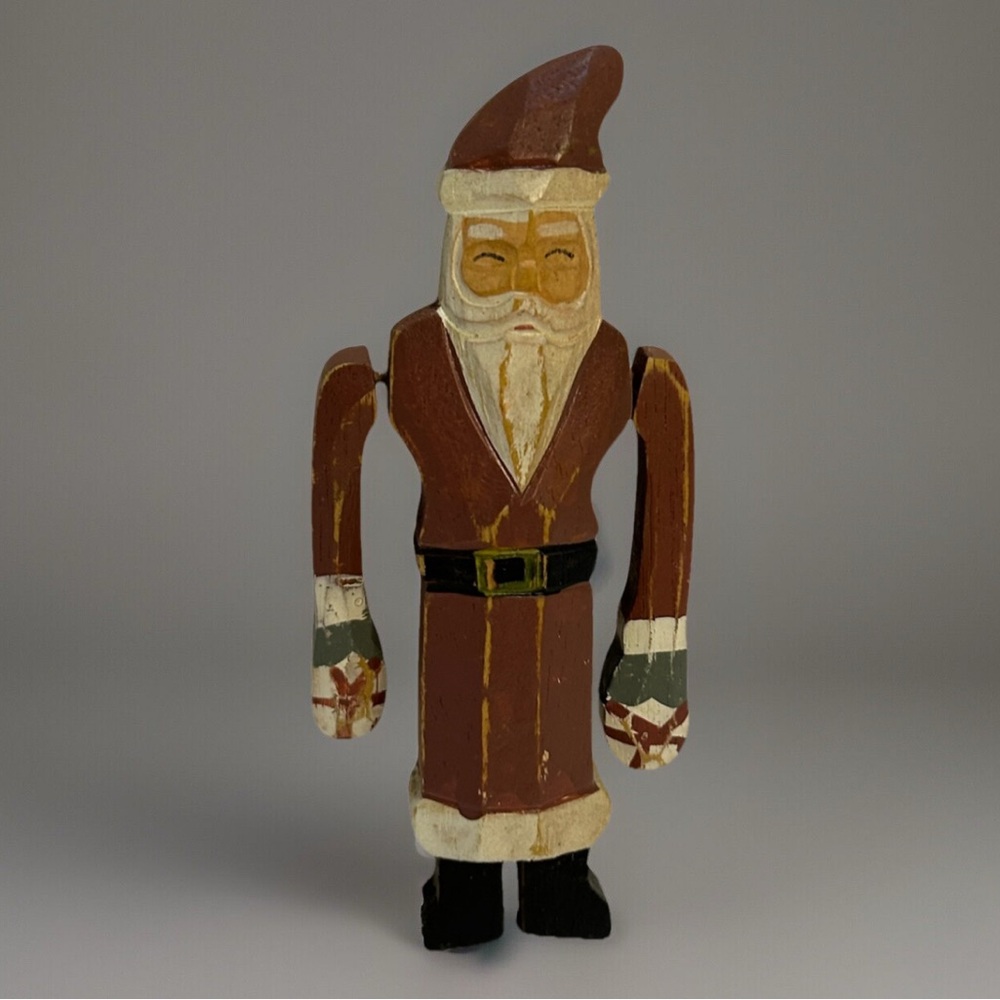 Silvestri Wood Hand-Carved Santa Ornament  w/Windmill Whirligig Moving Arms